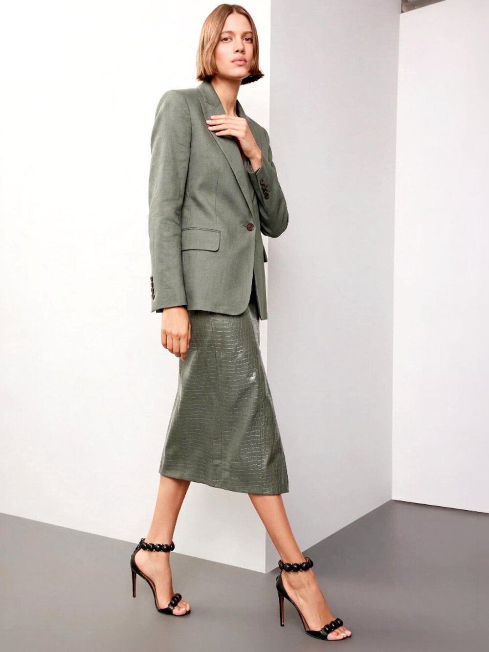 Stella McCartney Grey Green Single-Button Tailored Blazer
